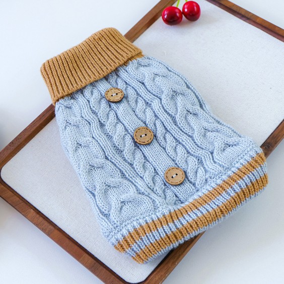 New Cable Knit Button Sweater - Blue Pet Clothes