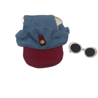 Red Brim With White Sunglasses Pet Sun Hat