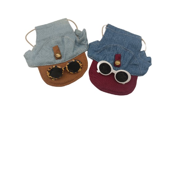 Red Brim With White Sunglasses Pet Sun Hat