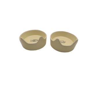 Cat Ear-Shaped Creamy Yellow Ceramic Double Bowl + Upgraded Tall Wooden Frame