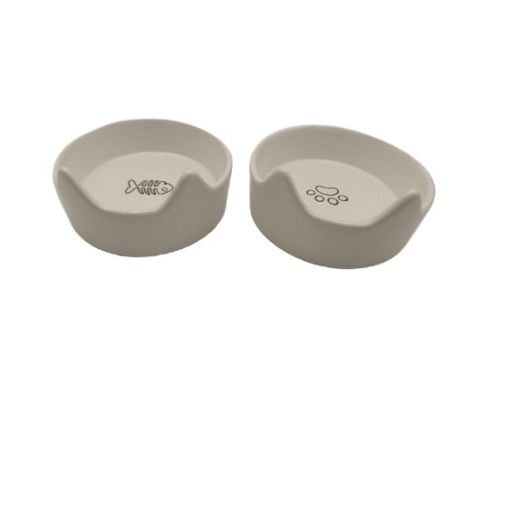 Cat Ear-Shaped Creamy White Ceramic Double Bowl + Upgraded Tall Wooden Frame